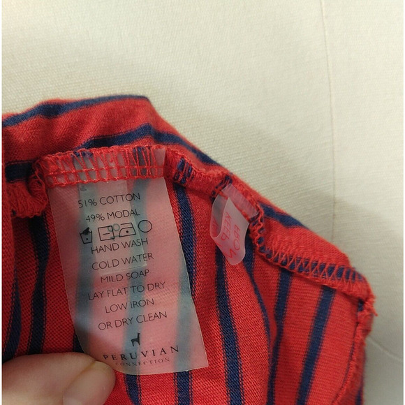 Peruvian Connection Maxi Dress Size S Red Blue Stripe Jersey Knit Cotton Blend - Picture 7 of 7